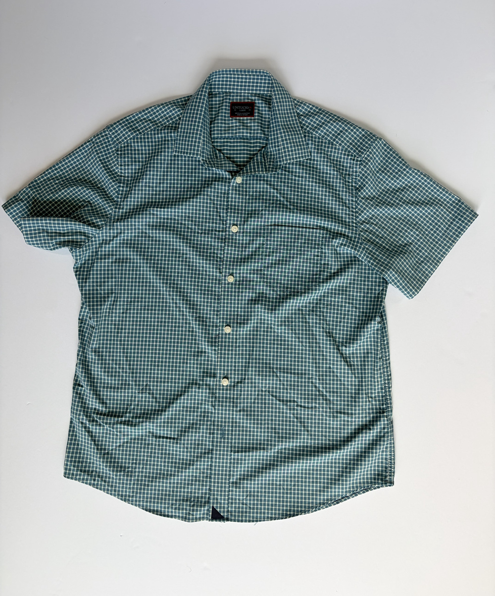 Untuckit Casual Shirt Blue White Gingham Short Sleeve Large